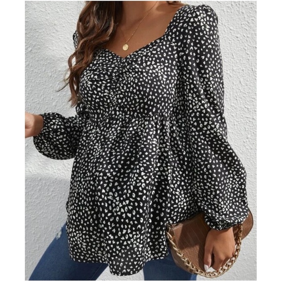 Leopard Print Puff Long sleeve Blouse - Picture 2 of 4
